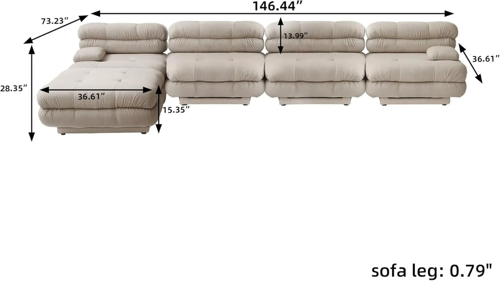 Matrix Italian Modular Sofas | Light Brown Teddy Velvet L shaped Sectionals 4-seaters with 1 Ottoman