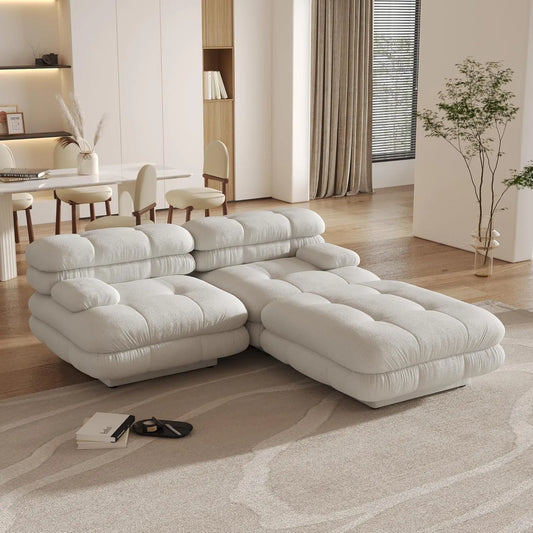Matrix Italian Modular Sofas | Beige Teddy Velvet Loveseats 2-seaters with 1 Ottoman