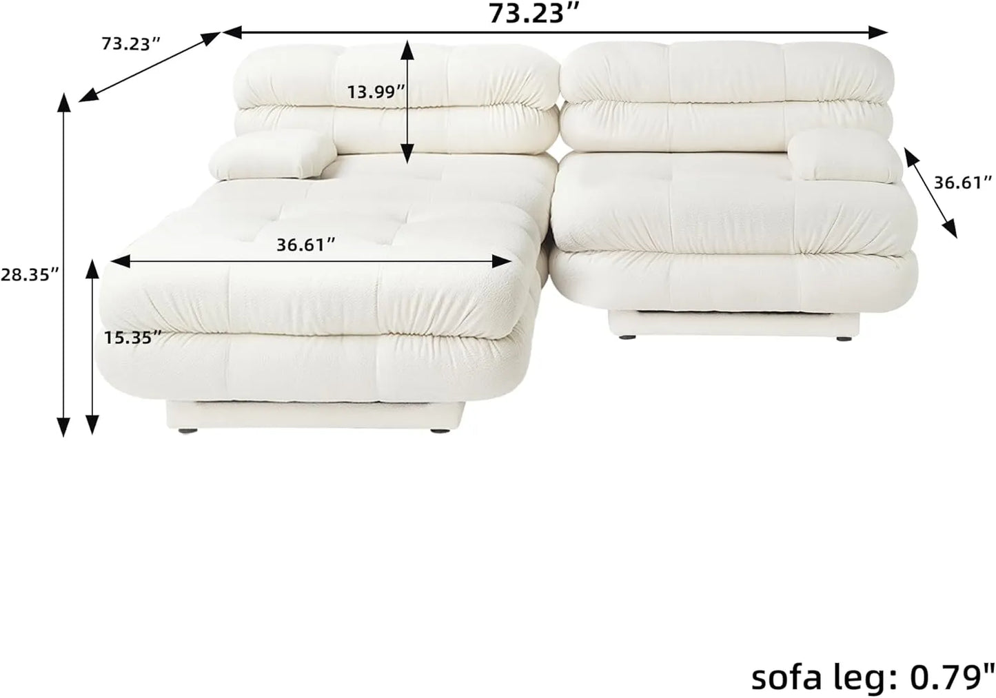 Matrix Italian Modular Sofas | Beige Teddy Velvet Loveseats 2-seaters with 1 Ottoman