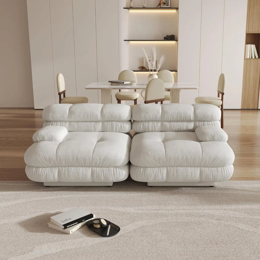 Matrix Italian Modular Sofas | Beige Teddy Velvet Loveseats 2-seaters