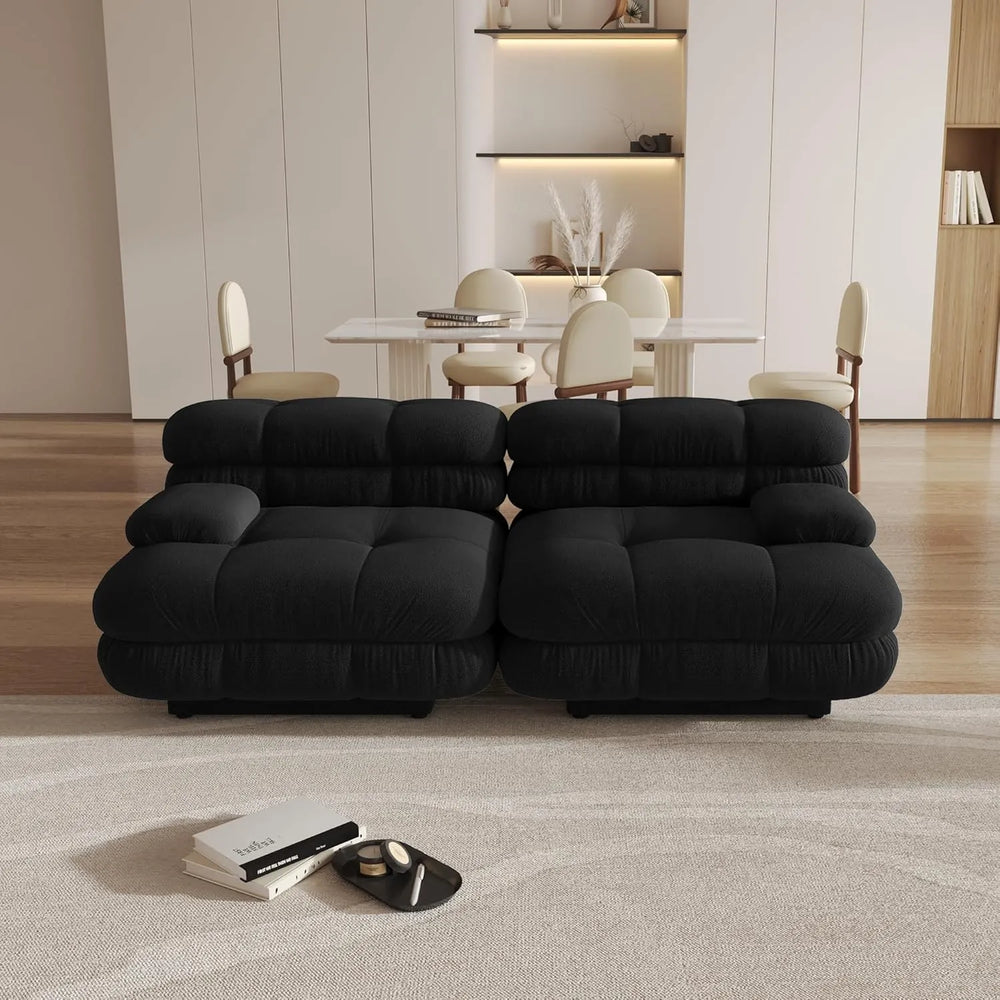 Matrix Italian Modular Sofas | Black Teddy Velvet Loveseats 2-seaters
