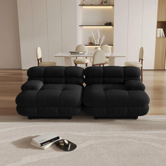Matrix Italian Modular Sofas | Black Teddy Velvet Loveseats 2-seaters
