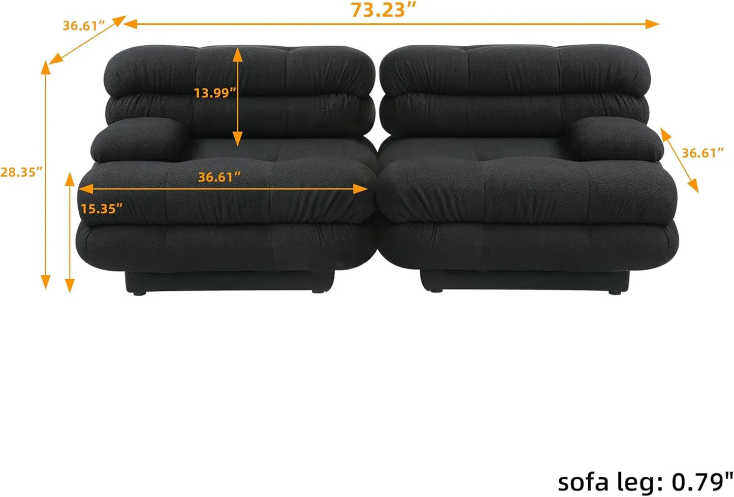 Matrix Italian Modular Sofas | Black Teddy Velvet Loveseats 2-seaters