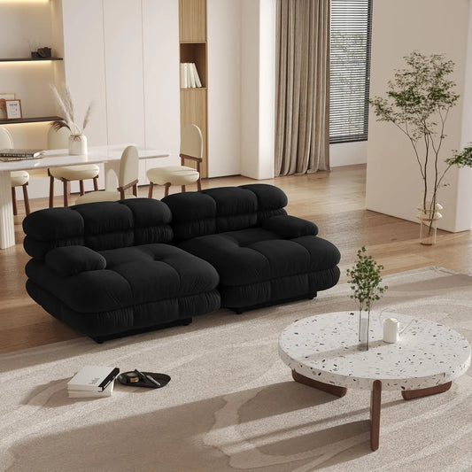 Matrix Italian Modular Sofas | Black Teddy Velvet Loveseats 2-seaters