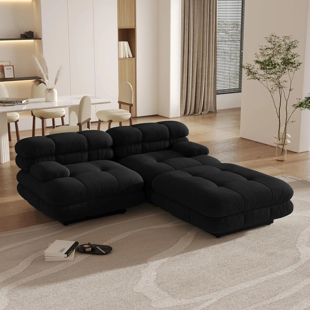 Matrix Italian Modular Sofas | Black Teddy Velvet Loveseats 2-seaters with 1 Ottoman