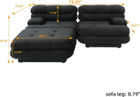 Matrix Italian Modular Sofas | Black Teddy Velvet Loveseats 2-seaters with 1 Ottoman