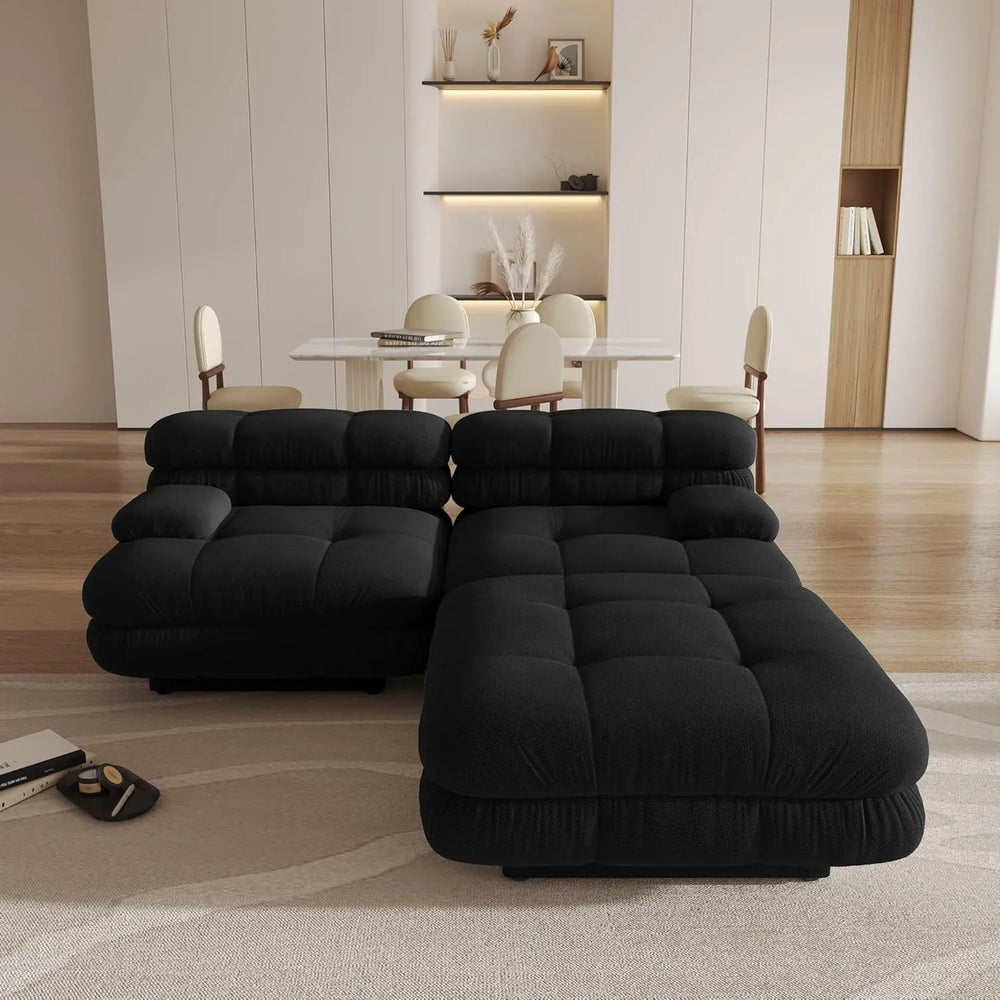 Matrix Italian Modular Sofas | Black Teddy Velvet Loveseats 2-seaters with 1 Ottoman