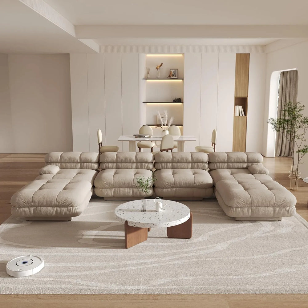 Matrix Italian Modular Sofas | Light Brown Teddy Velvet U shaped Sectionals 4-seaters