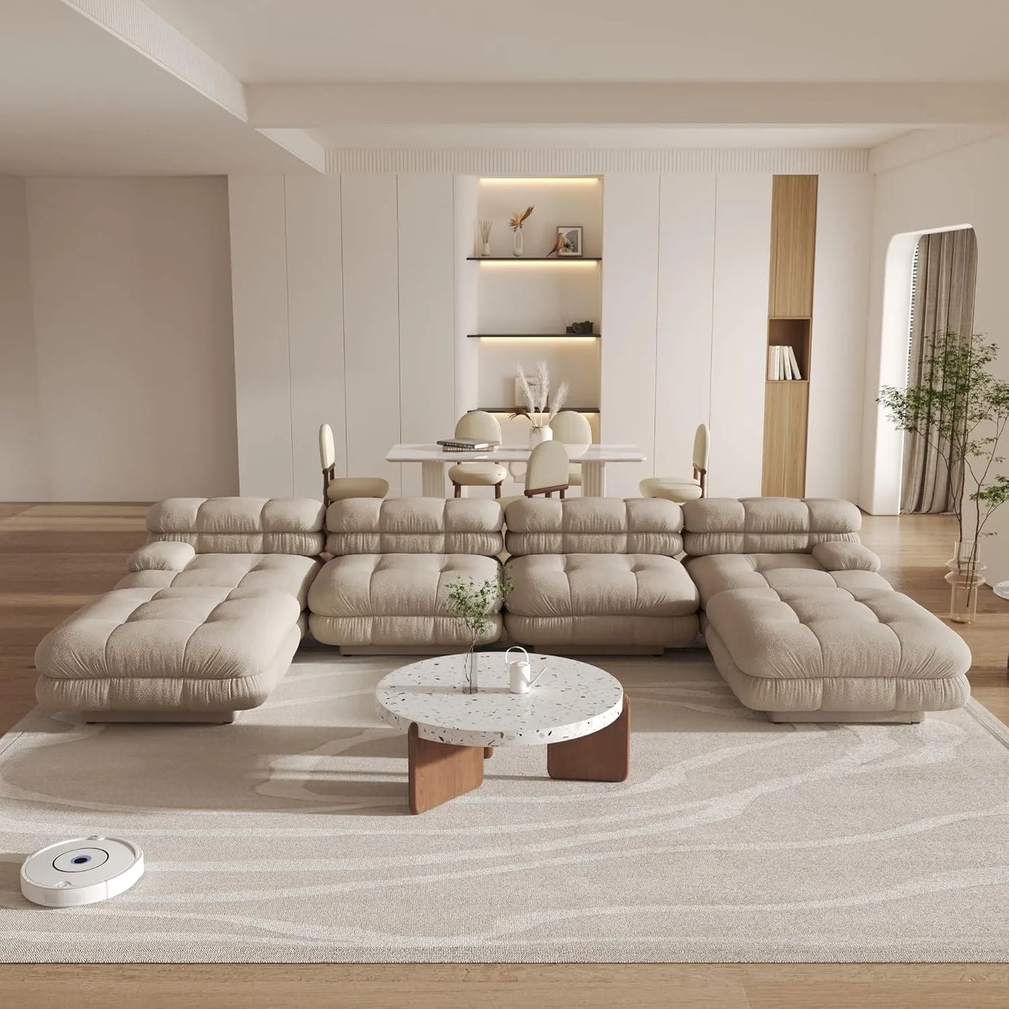 Matrix Italian Modular Sofas | Light Brown Teddy Velvet U shaped Sectionals 4-seaters