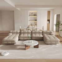 Matrix Italian Modular Sofas | Light Brown Teddy Velvet U shaped Sectionals 4-seaters