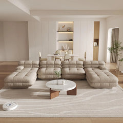 Matrix Italian Modular Sofas | Light Brown Teddy Velvet U shaped Sectionals 4-seaters
