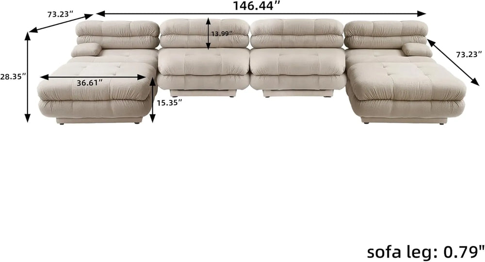 Matrix Italian Modular Sofas | Light Brown Teddy Velvet U shaped Sectionals 4-seaters