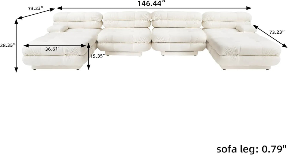Matrix Italian Modular Sofas | Beige Teddy Velvet U shaped Sectionals 4-seaters