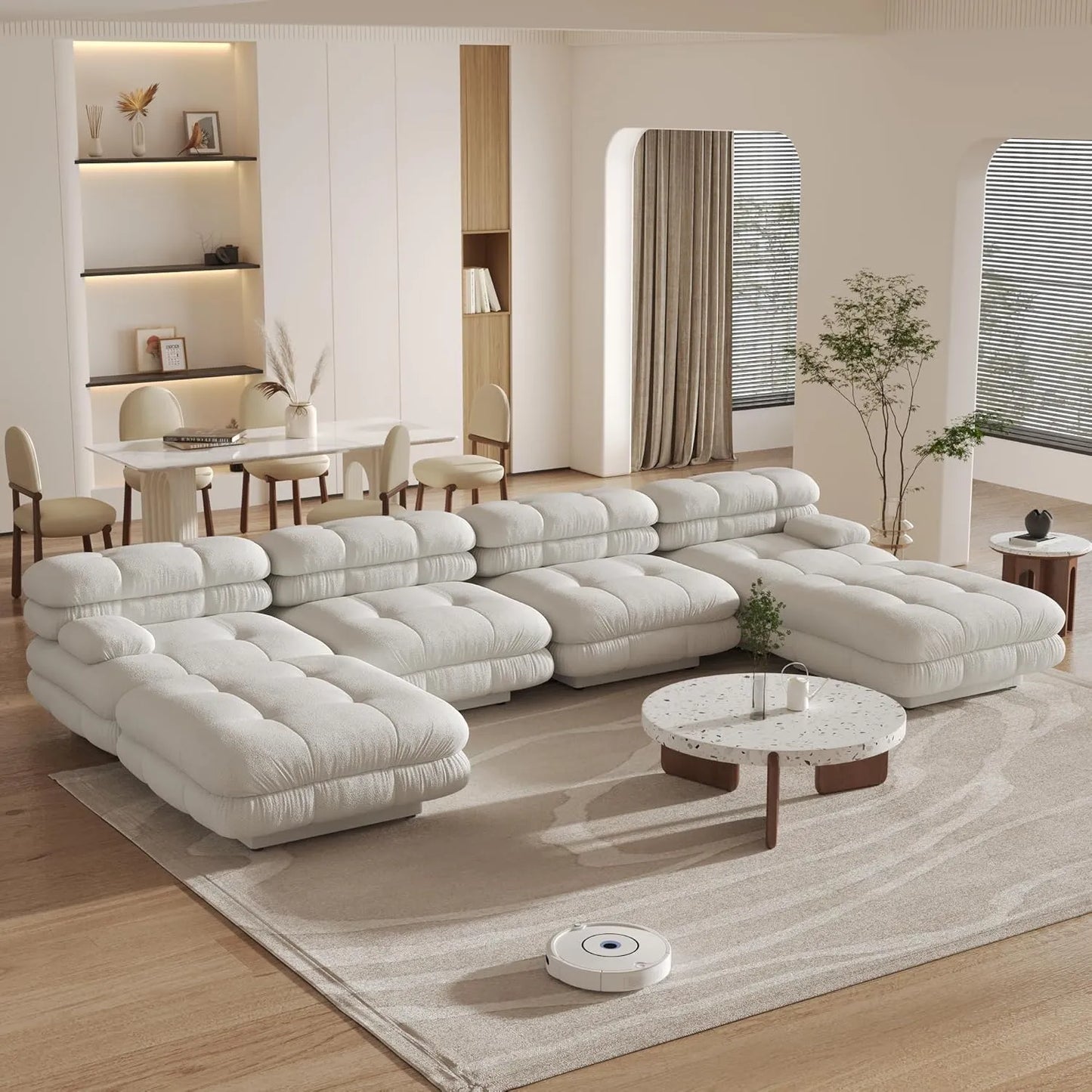 Matrix Italian Modular Sofas | Beige Teddy Velvet U shaped Sectionals 4-seaters