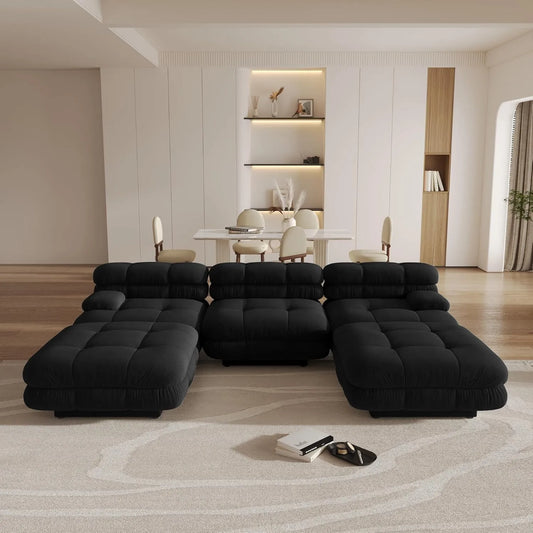 Matrix Italian Modular Sofas | Black Teddy Velvet Couch Sectionals 3-seaters