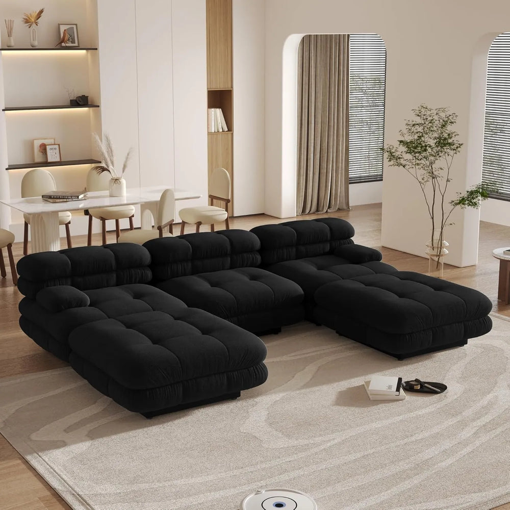 Matrix Italian Modular Sofas | Black Teddy Velvet Couch Sectionals 3-seaters