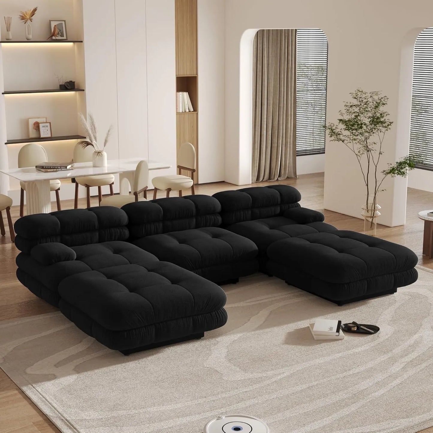 Matrix Italian Modular Sofas | Black Teddy Velvet Couch Sectionals 3-seaters