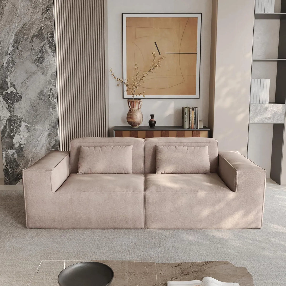 Sofá modular de dos plazas Matrix, color marrón | 2 piezas, tela Cloud Velvet, para espacios pequeños
