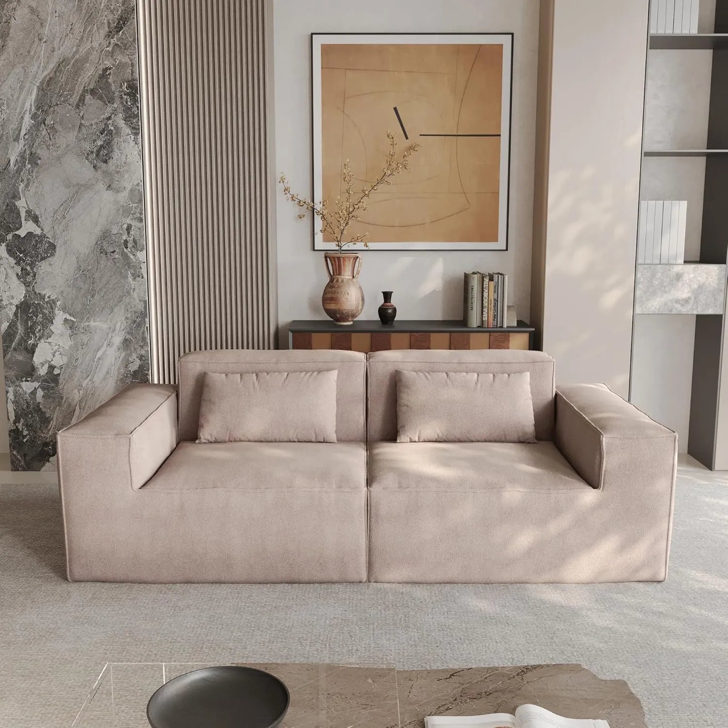 Sofá modular de dos plazas Matrix, color marrón | 2 piezas, tela Cloud Velvet, para espacios pequeños