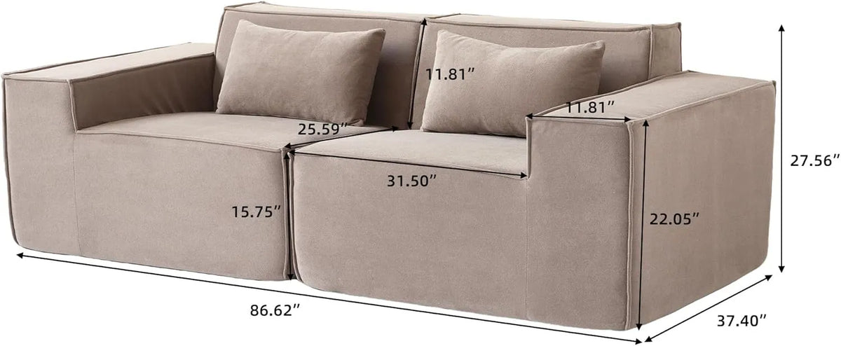Sofá modular de dos plazas Matrix, color marrón | 2 piezas, tela Cloud Velvet, para espacios pequeños