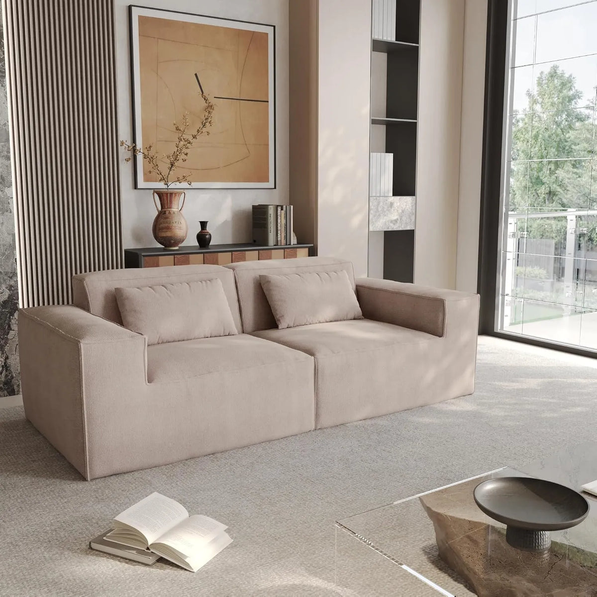 Sofá modular de dos plazas Matrix, color marrón | 2 piezas, tela Cloud Velvet, para espacios pequeños
