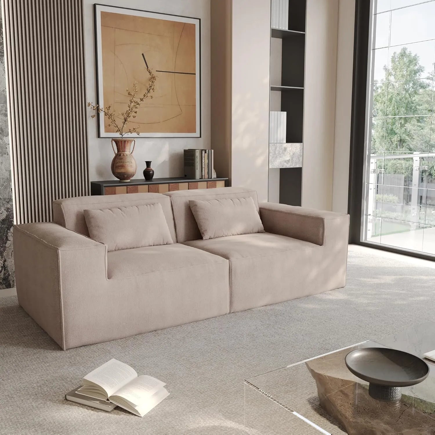 Sofá modular de dos plazas Matrix, color marrón | 2 piezas, tela Cloud Velvet, para espacios pequeños
