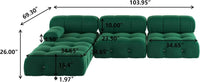 Matrix Minimalist Modular Sofas | Green Velvet Couch Sectionals 3-seaters with 1 Ottoman