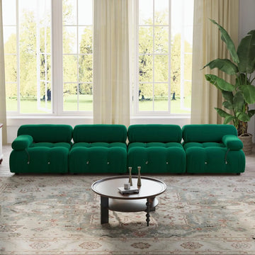 Sofá modular seccional Matrix de 4 plazas en color verde | 4 piezas, tela de terciopelo, diseño espacioso