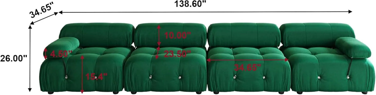 Matrix 4-Seater Green Modular Couch Sectional | 4-Piece, Velvet Fabric, Roomy Layout