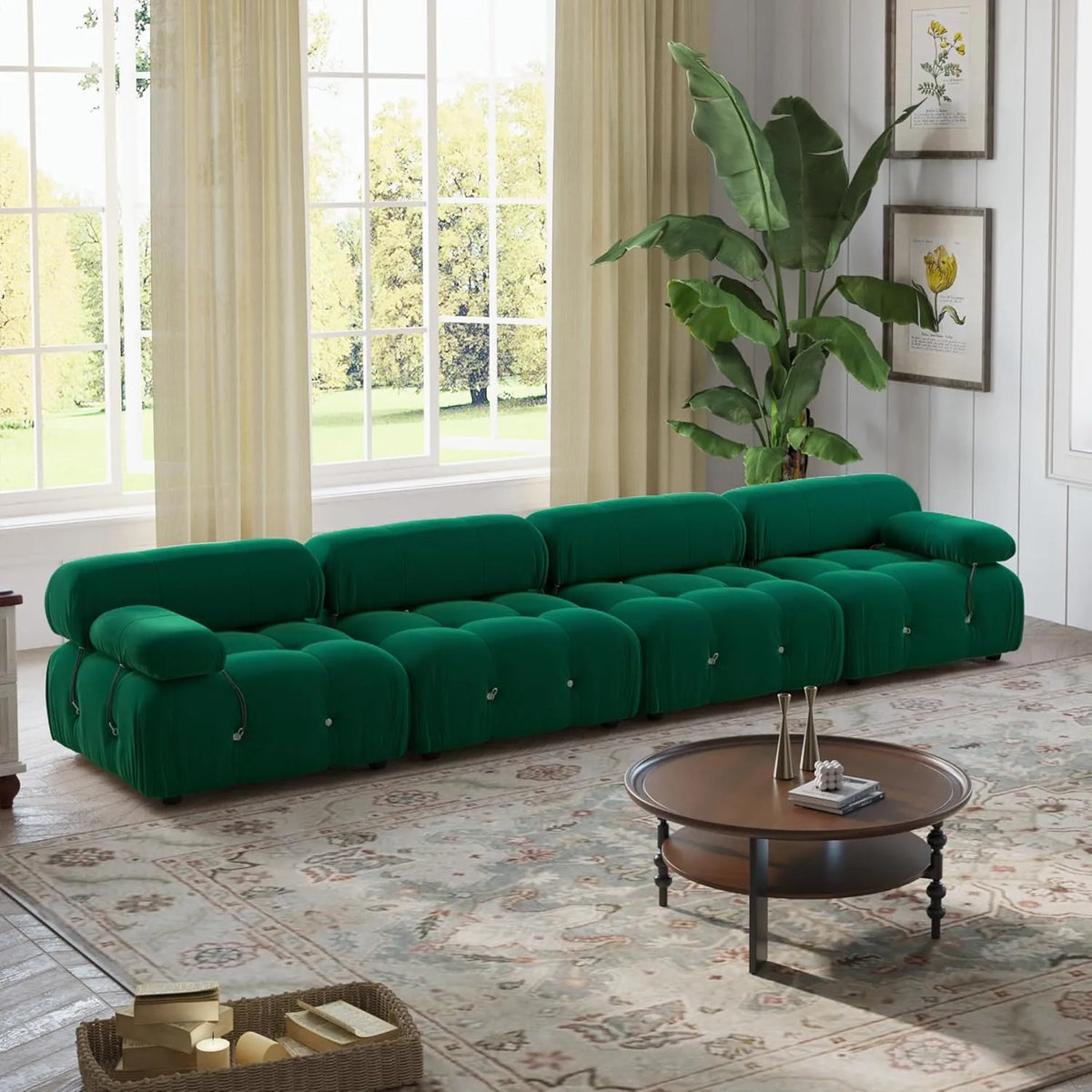 Matrix 4-Seater Green Modular Couch Sectional | 4-Piece, Velvet Fabric, Roomy Layout