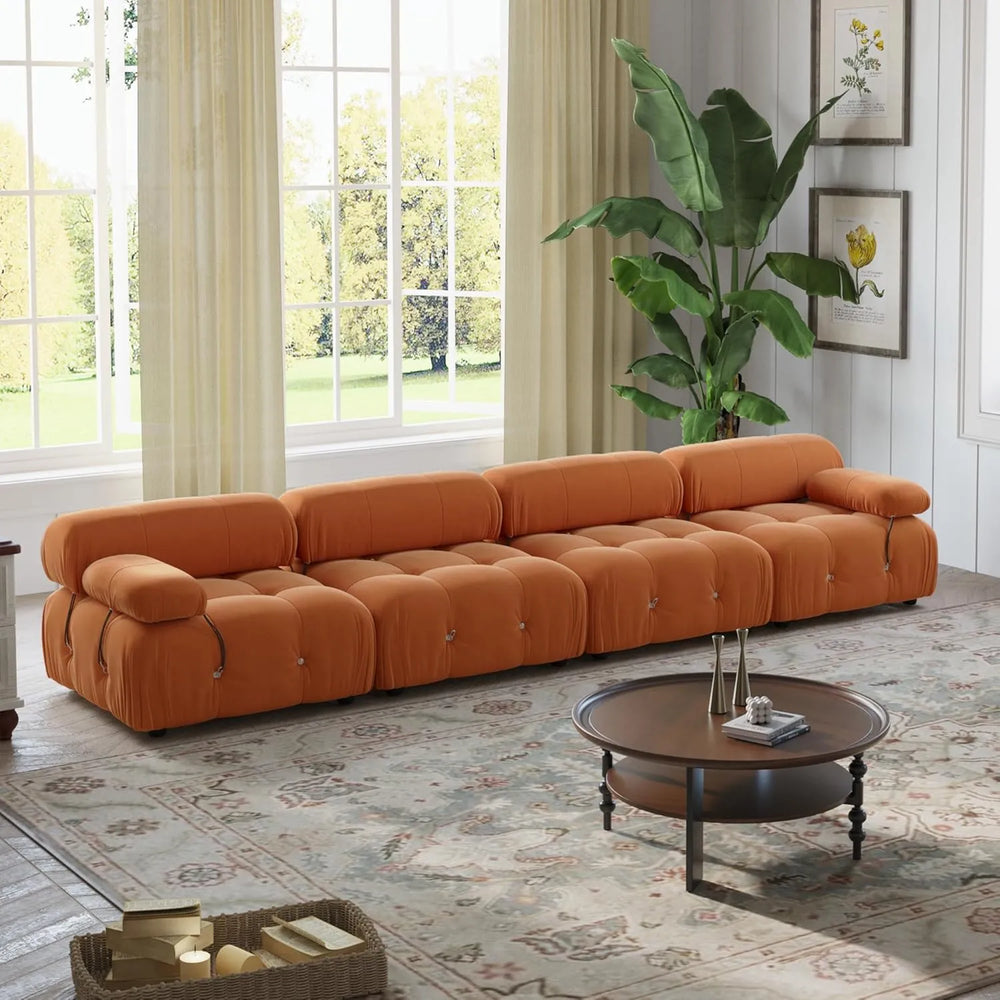 Matrix Minimalist Modular Sofas | Orange Velvet Couch Sectionals 4-seaters