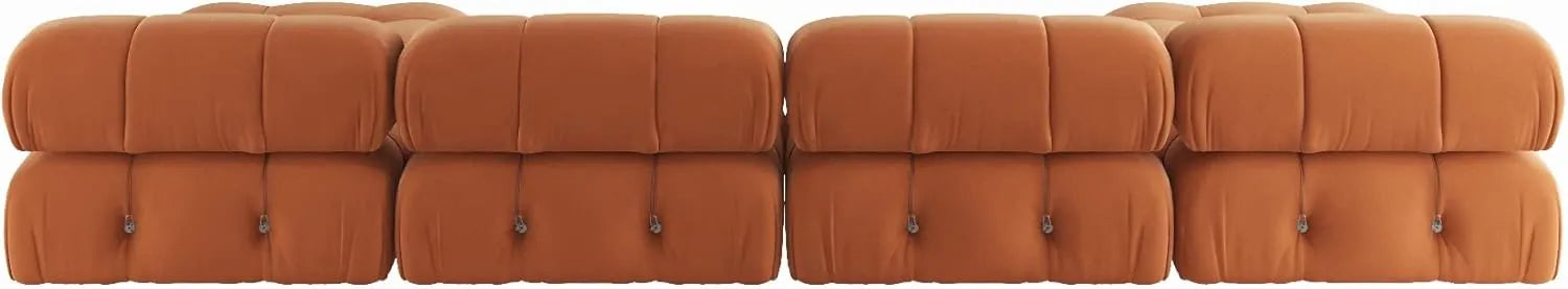 Sofá modular seccional Matrix de 4 plazas en color naranja oscuro | 4 piezas, tela de terciopelo, diseño espacioso