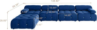 Matrix Minimalist Modular Sofas | Blue Velvet Couch Sectionals 4-seaters with 1 Ottoman
