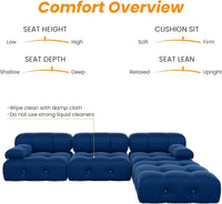 Matrix Minimalist Modular Sofas | Blue Velvet Couch Sectionals 4-seaters with 1 Ottoman