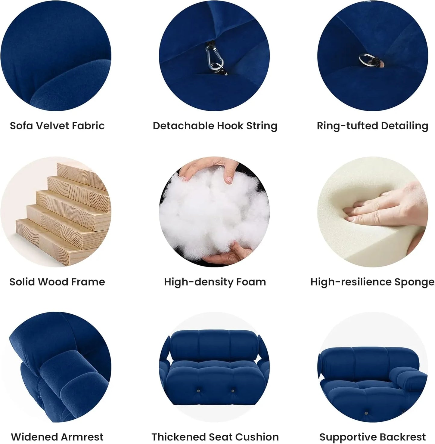 Matrix Minimalist Modular Sofas | Blue Velvet Couch Sectionals 4-seaters With 2 Ottoman