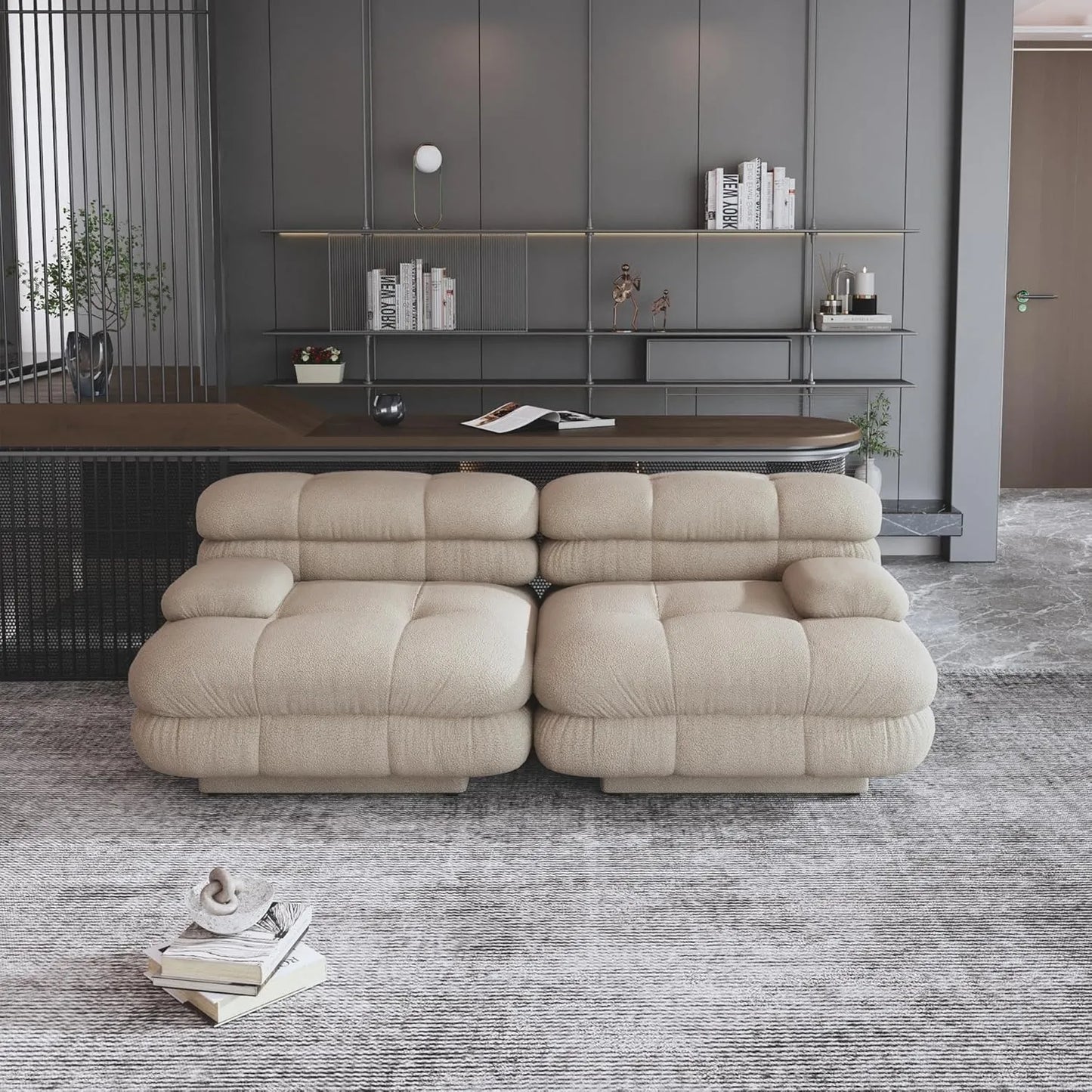 Matrix Italian Modular Sofas | Light Brown Teddy Velvet Loveseats 2-seaters