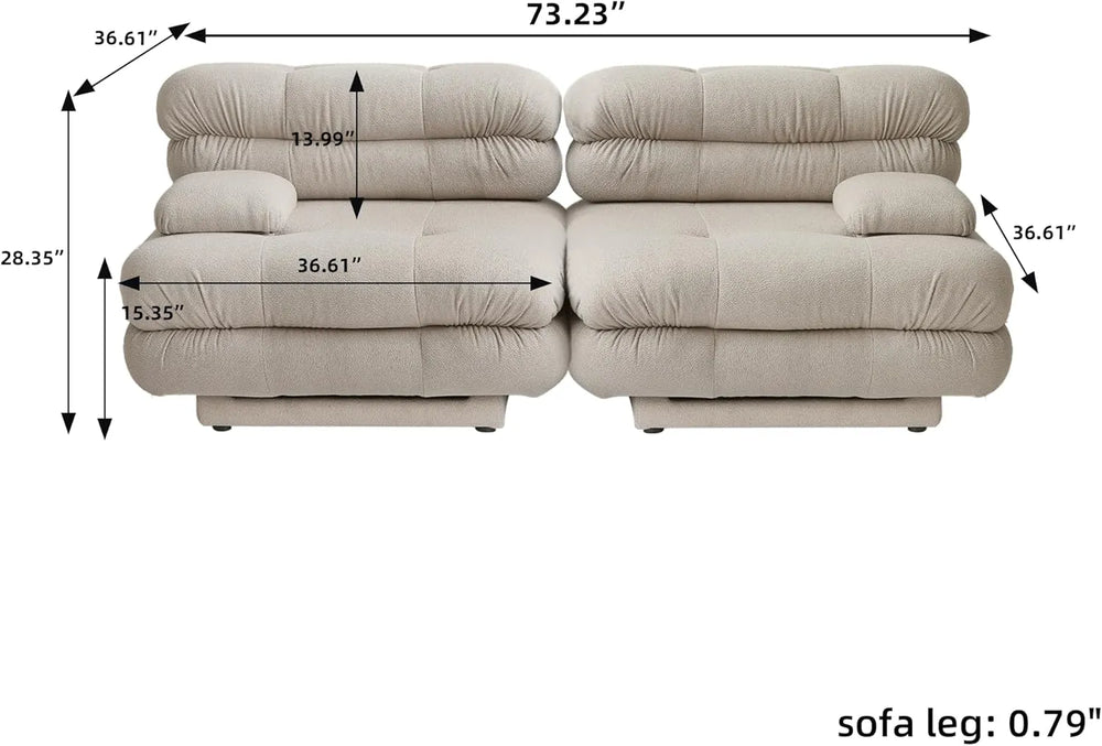 Matrix Italian Modular Sofas | Light Brown Teddy Velvet Loveseats 2-seaters