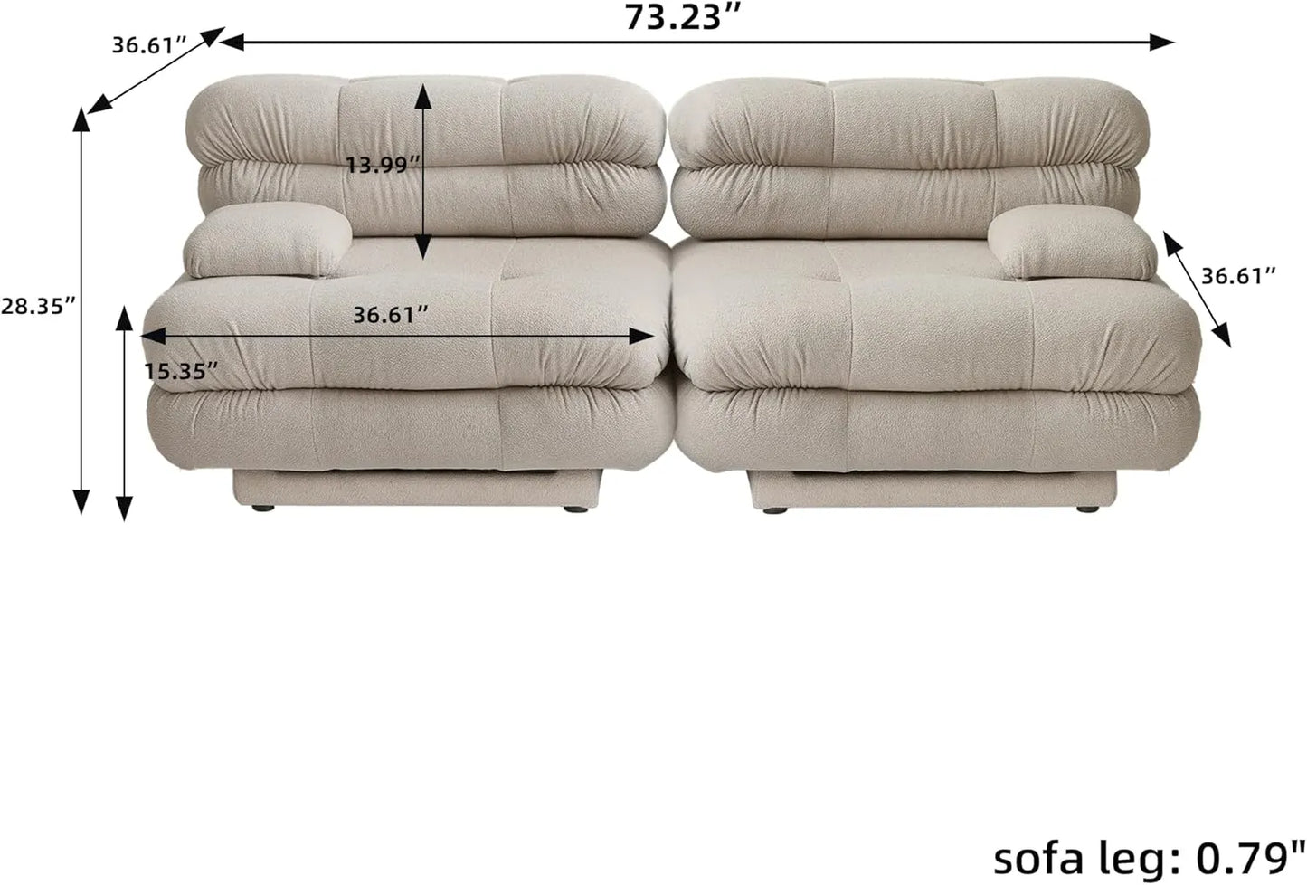 Matrix Italian Modular Sofas | Light Brown Teddy Velvet Loveseats 2-seaters