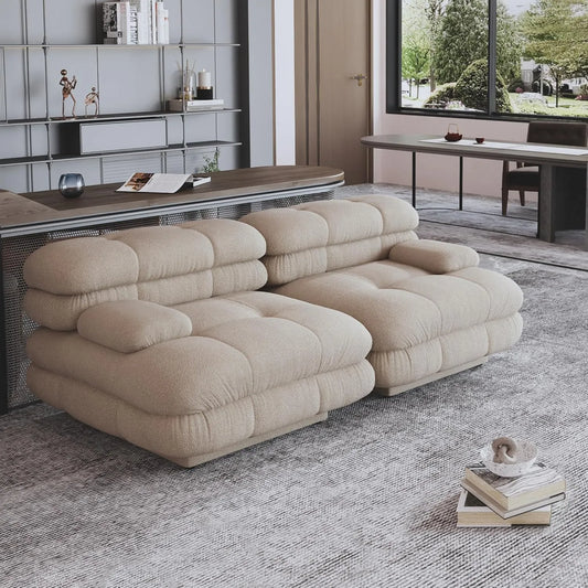 Matrix Italian Modular Sofas | Light Brown Teddy Velvet Loveseats 2-seaters