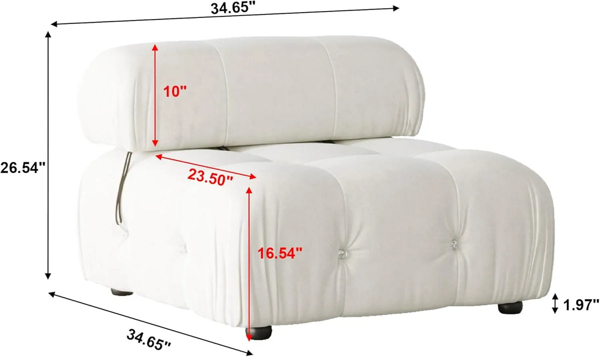 Sofá modular individual Matrix de 1 plaza, color beige | 1 pieza, tela de terciopelo, para espacios pequeños