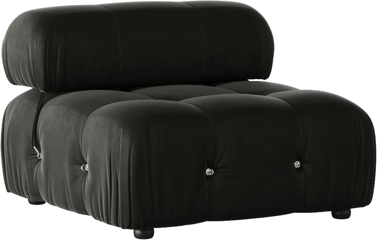 Matrix 1-Seater Black Modular Single Sofa | 1-Piece, Velvet Fabric, Compact Design