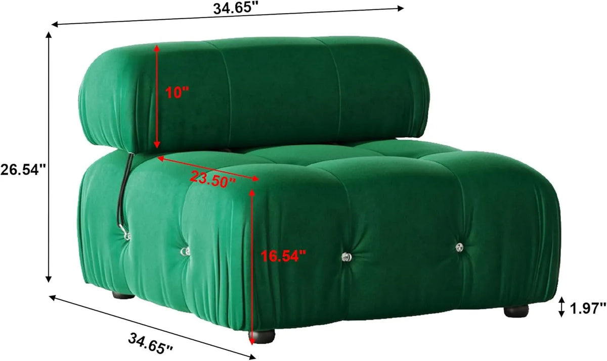 Matrix 1-Seater Green Modular Single Sofa | 1-Piece, Velvet Fabric, Apartment Friendly
