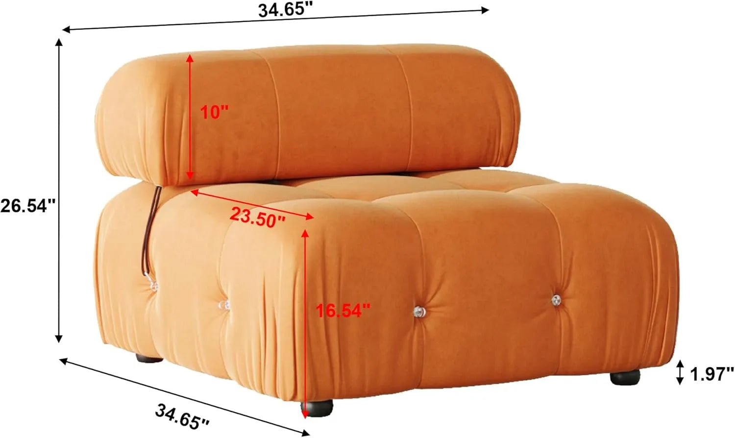 Sofá modular individual Matrix de 1 plaza, color naranja oscuro | 1 pieza, tela de terciopelo, para espacios pequeños