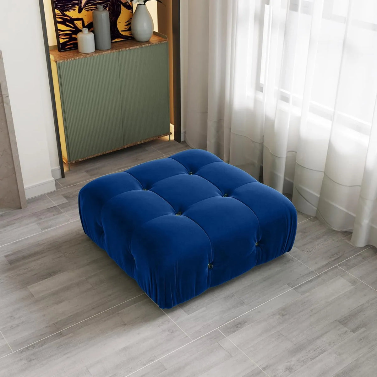 Otomana modular Matrix Blue | 1 pieza, tela de terciopelo, diseño compacto