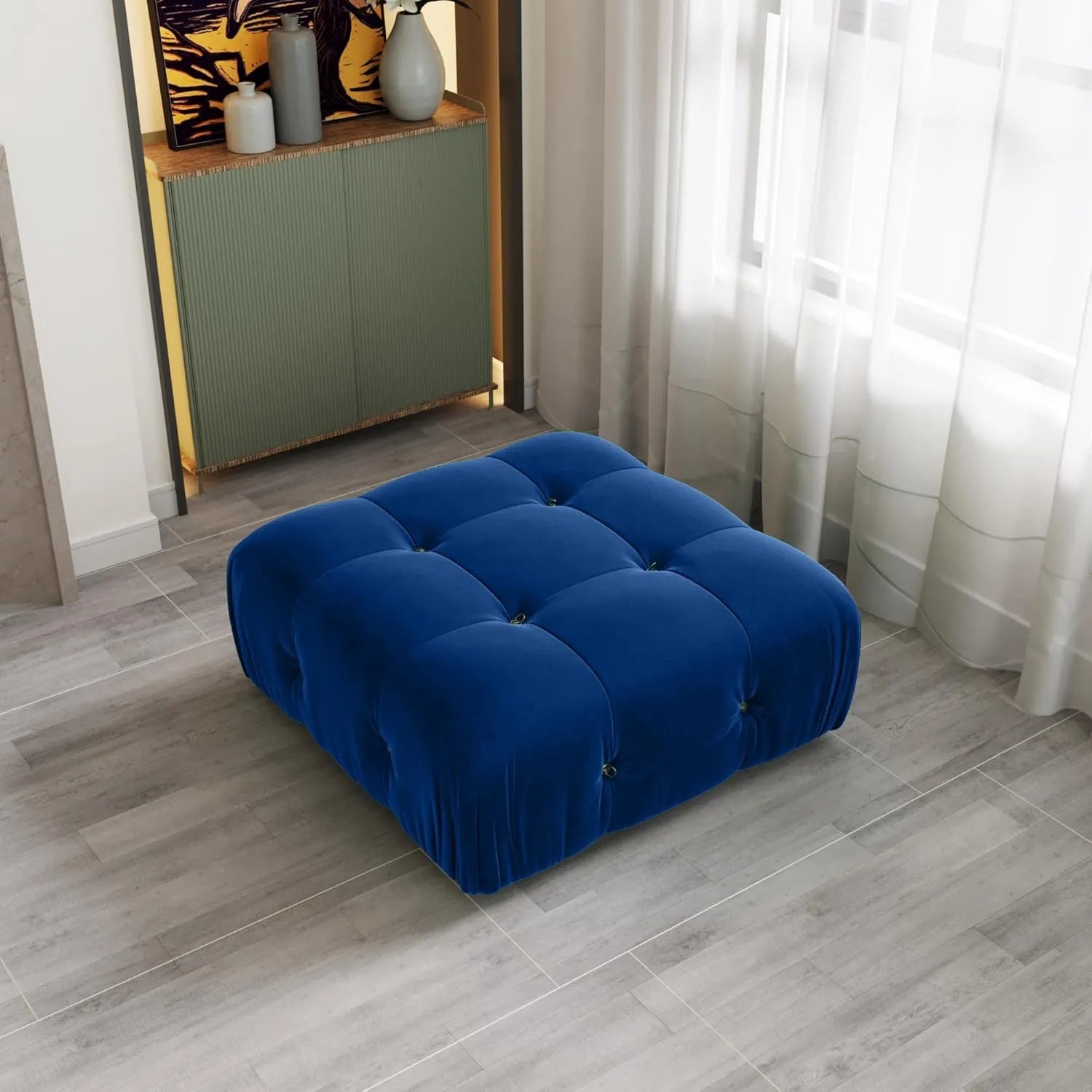 Matrix Blue Modular Ottoman | 1-Piece, Velvet Fabric, Compact Design