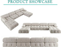 Matrix Minimalist Modular Sofas | Beige Velvet Couch Sectionals 4-seaters With 2 Ottoman