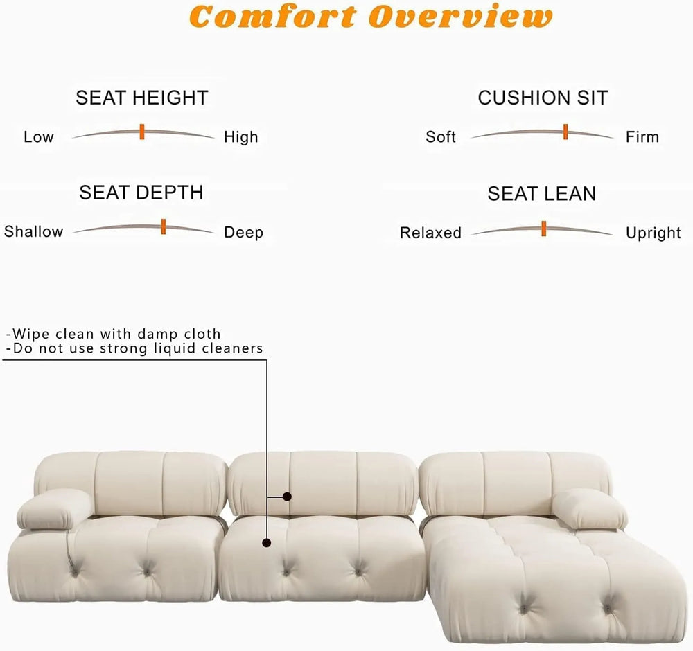Matrix Minimalist Modular Sofas | Beige Velvet Couch Sectionals 4-seaters With 2 Ottoman