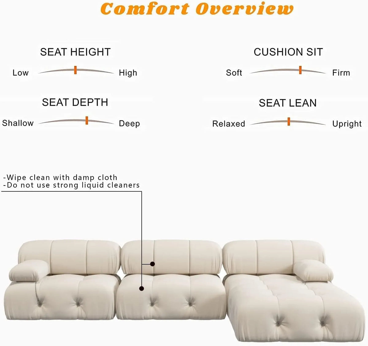 Matrix 4-Seater Beige Modular U-Shaped Sectional | 6-Piece (includes 2 Ottomans), Velvet Fabric, Spacious Design