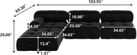 Matrix Minimalist Modular Sofas | Black Velvet Couch Sectionals 3-seaters with 1 Ottoman