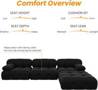 Matrix Minimalist Modular Sofas | Black Velvet Couch Sectionals 3-seaters with 1 Ottoman